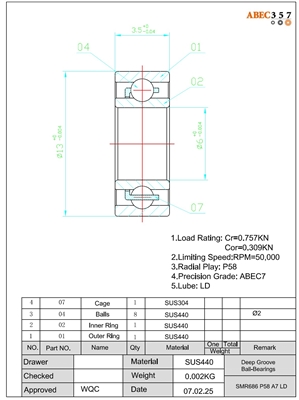 A683 R29 SMR686 P58 A7 LD 6x13x3.5 mm ABEC357
